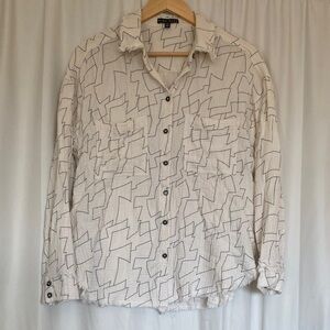 Miou muse Cream Button-Up with Abstract Pattern 100% cotton